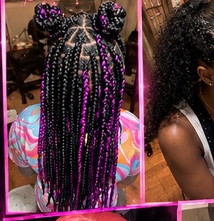 Kids braids with purple accents