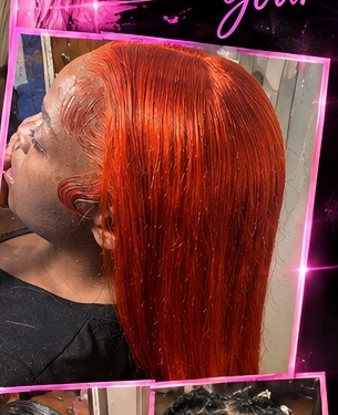 Sleek red wig hairstyle