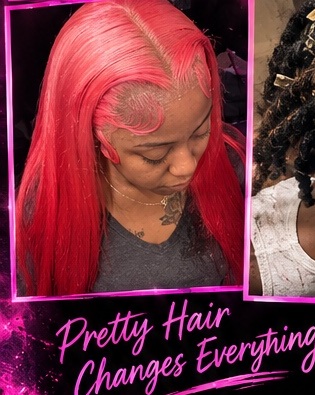 Pink-red styled hair